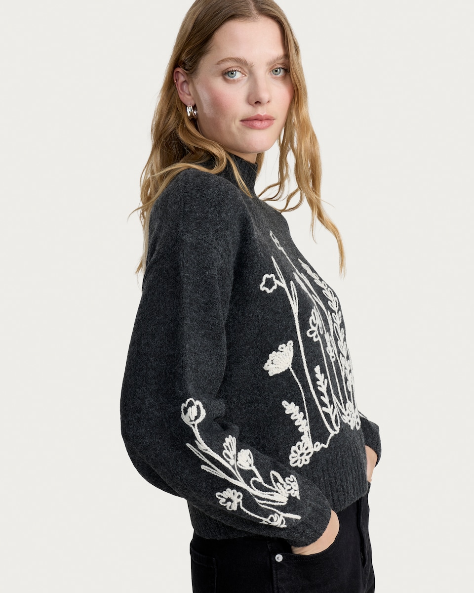 image 1 of F&F Textured Floral Embroidered Jumper in Grey
