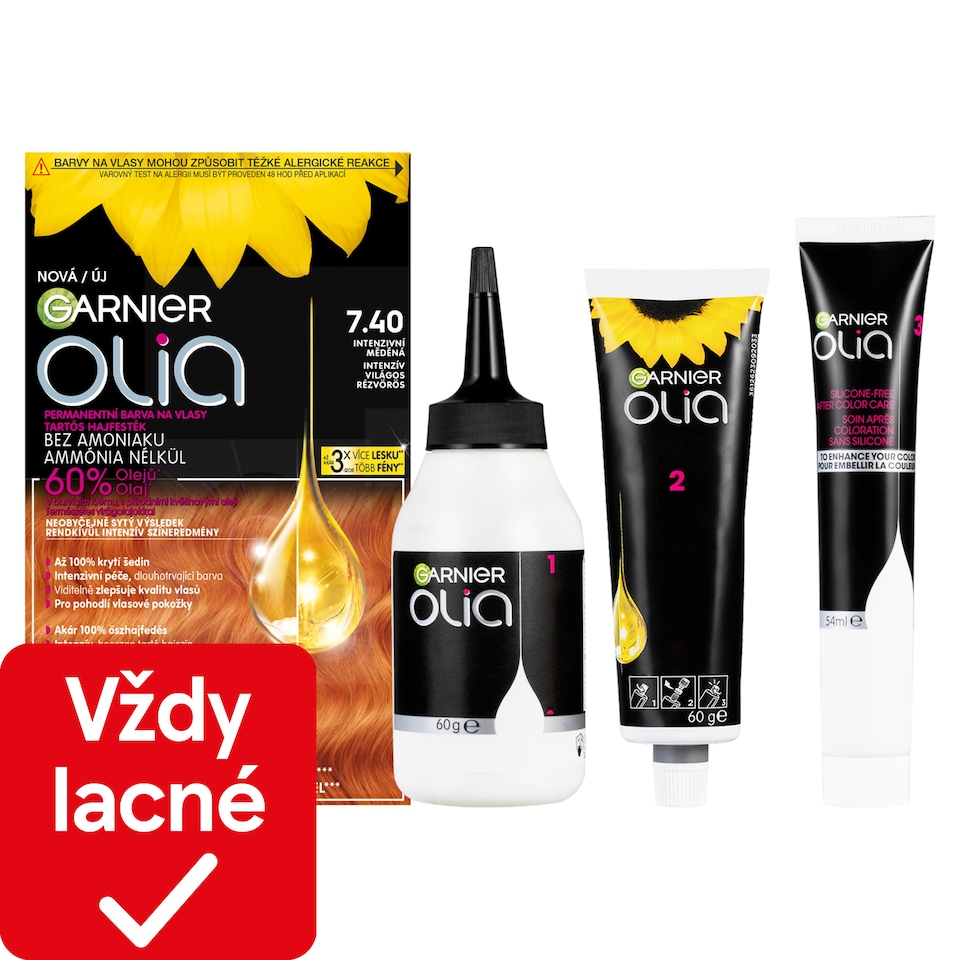 Garnier Olia permanentná farba na vlasy 7 .40 Intenzívna medená, 60 +60 +54 ml