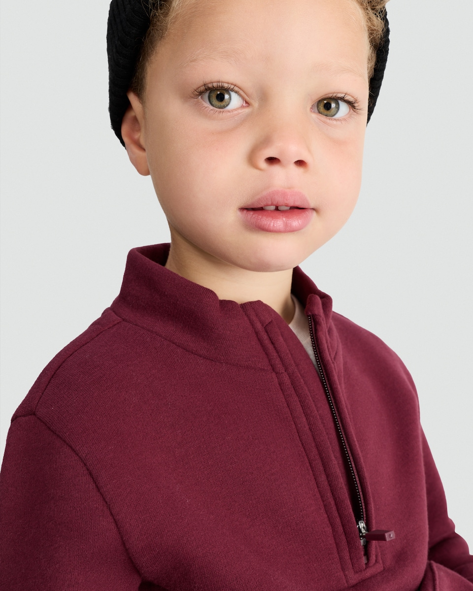 image 1 of F&F Boys Cotton Rich Pocket Front Half Zip Sweatshirt in Purple