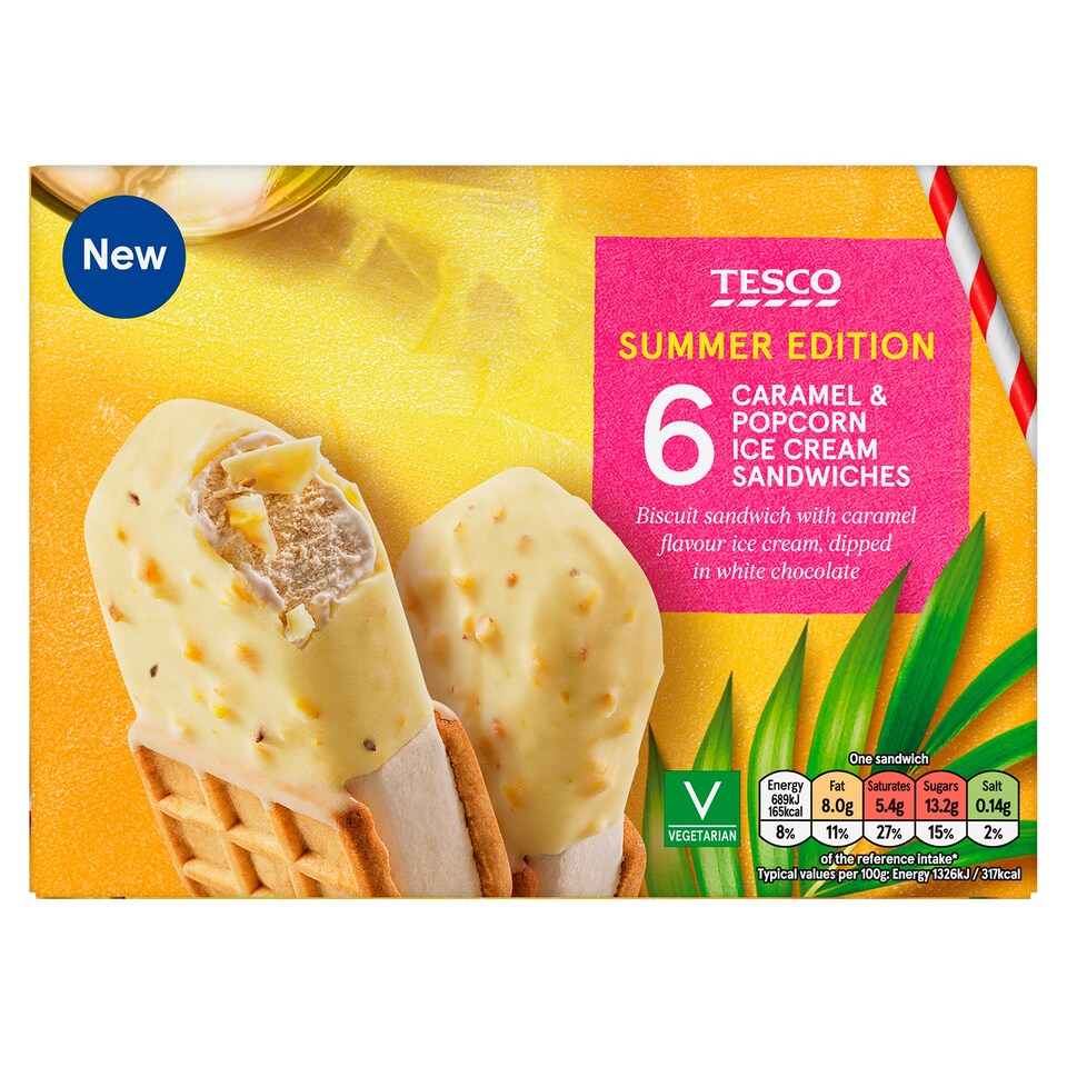 Tesco Popcorn and Caramel Ice Cream Sandwich 6x85ml Tesco Groceries