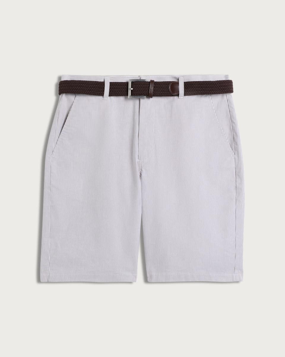 image 1 of F&F Cotton Rich Striped Belted Chino Shorts in Cream