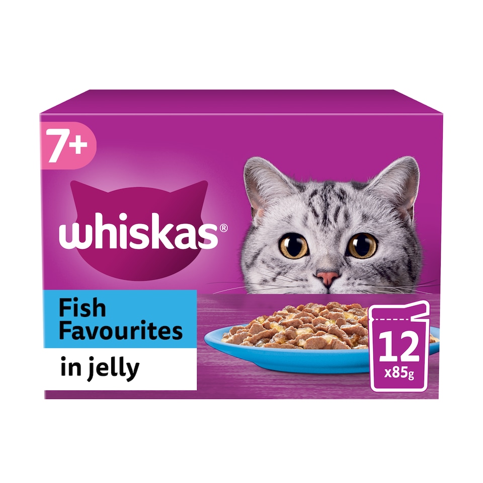 image 1 of Whiskas 7+ Senior Wet Cat Food Fish Favourites in Jelly 12x85g