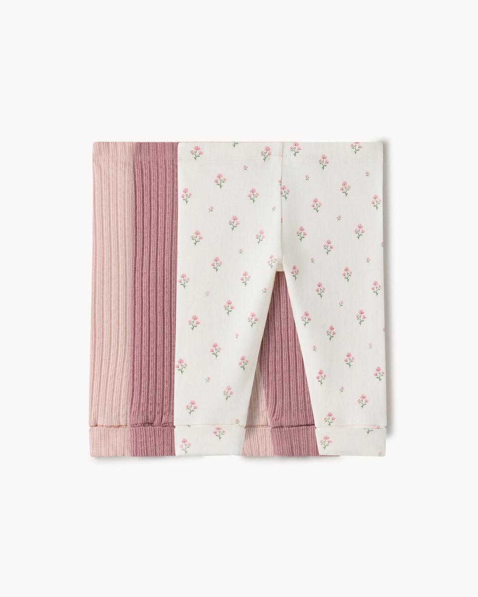 image 1 of F&F Baby 3-Pack Cotton Rich Ribbed Leggings in Mink