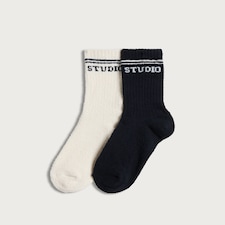 F&F Active 2-Pack Studio Slogan Cosy Socks in Black