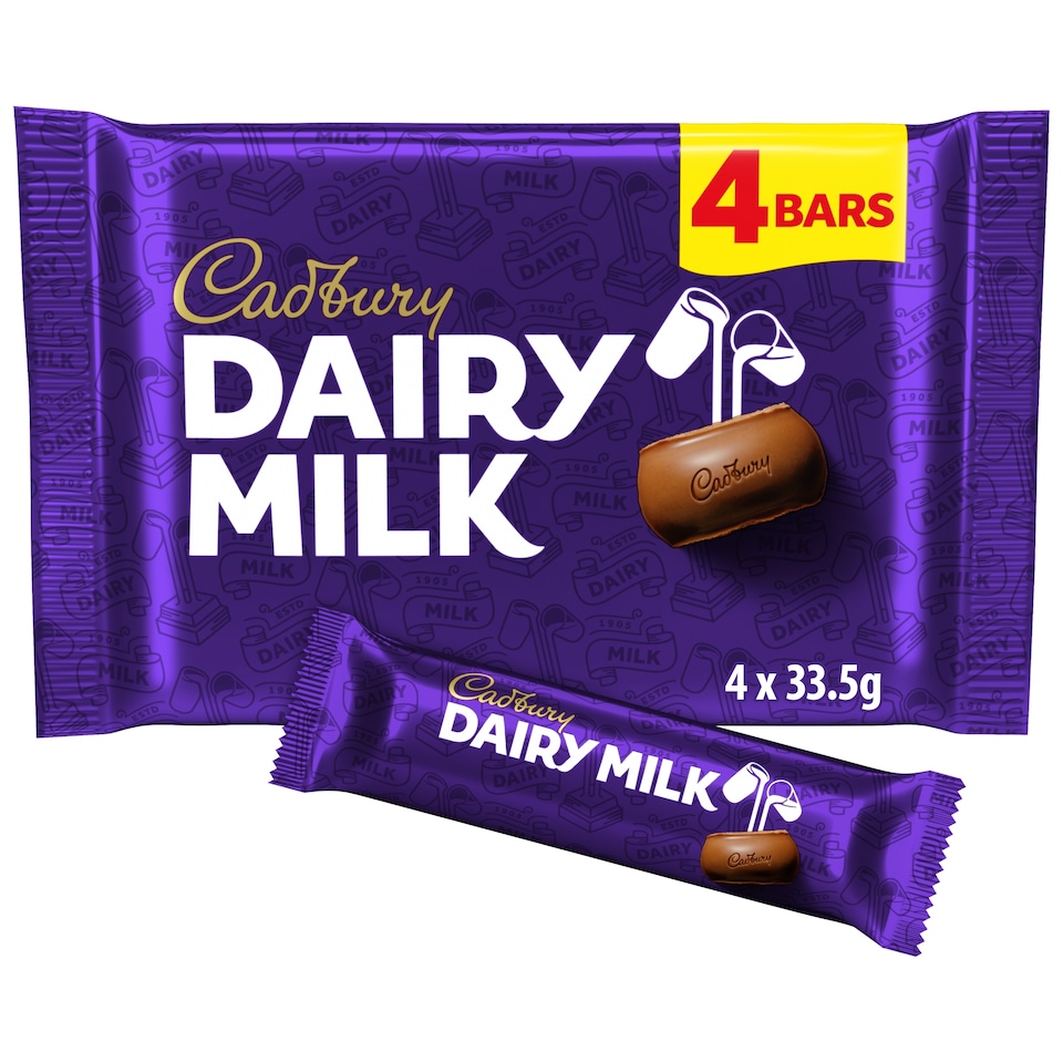Cadbury Dairy Milk Chocolate Bar 4 Pack Multipack 134g