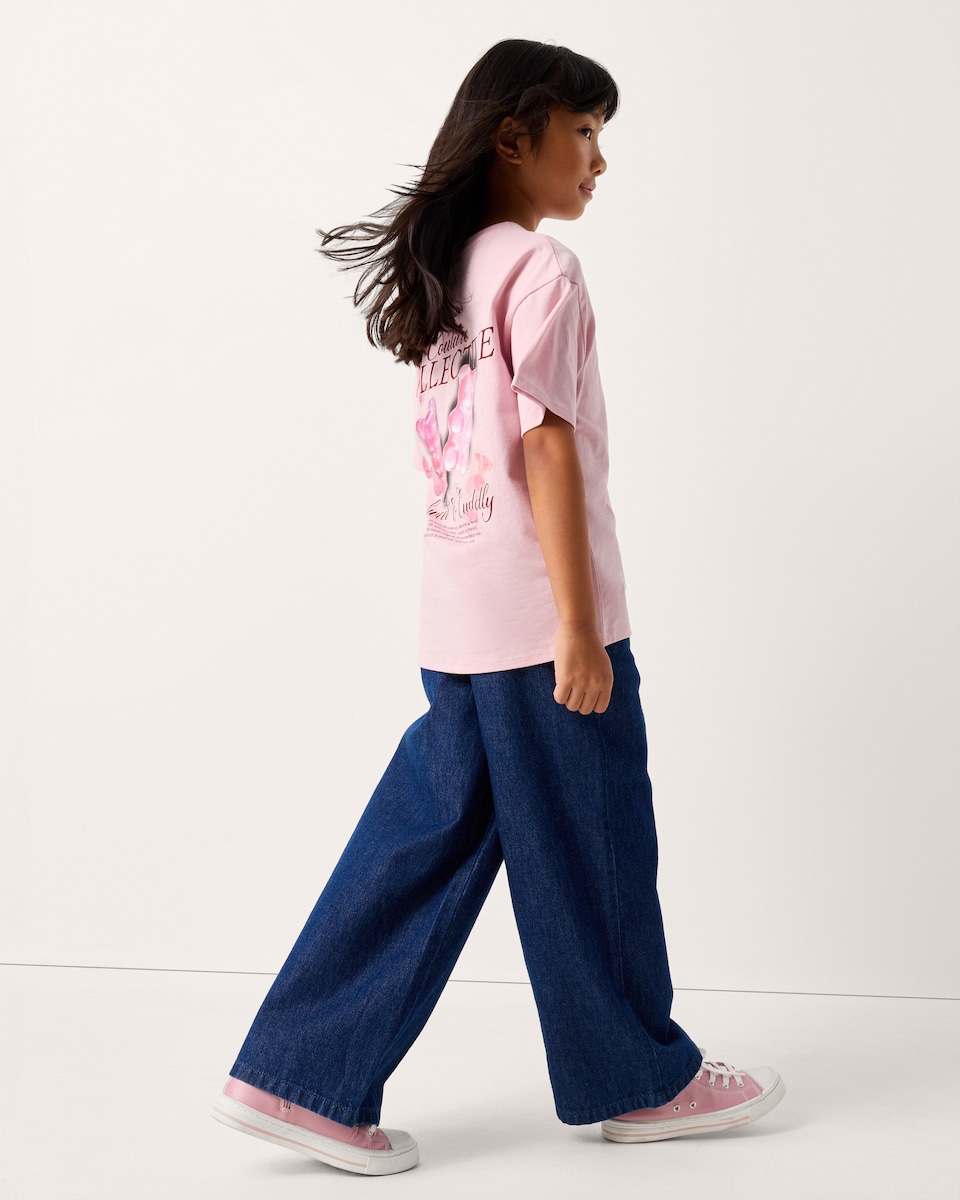image 1 of F&F Girls Pure Cotton Slogan T-Shirt in Pink