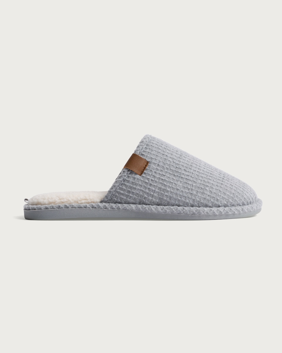 image 1 of F&F Waffle Knit Mule Slippers in Grey