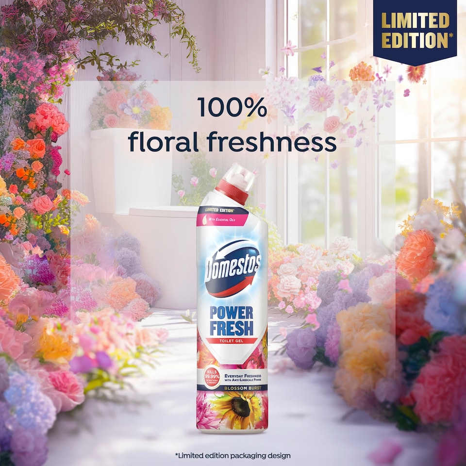image 1 of Domestos Power Fresh Toilet Gel Blossom Burst Limited Edition 750ml 