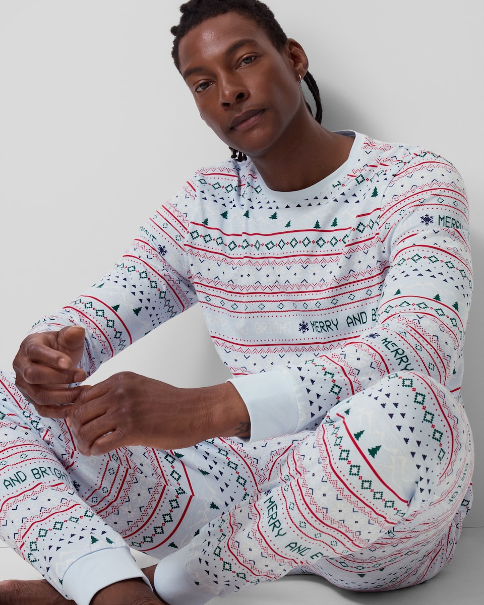 image 1 of Christmas Pure Cotton Fair Isle Matching Family Pyjama Set in Multi Blue