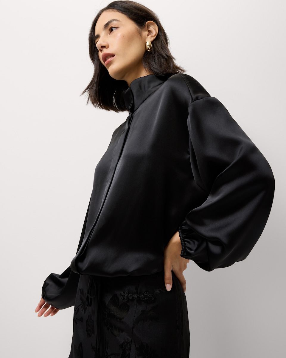 image 1 of F&F Satin High Neck Jacket in Black