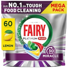 Fairy Platinum Plus 30 Minute Miracle Lemon 60 Dishwasher Tablets 988g