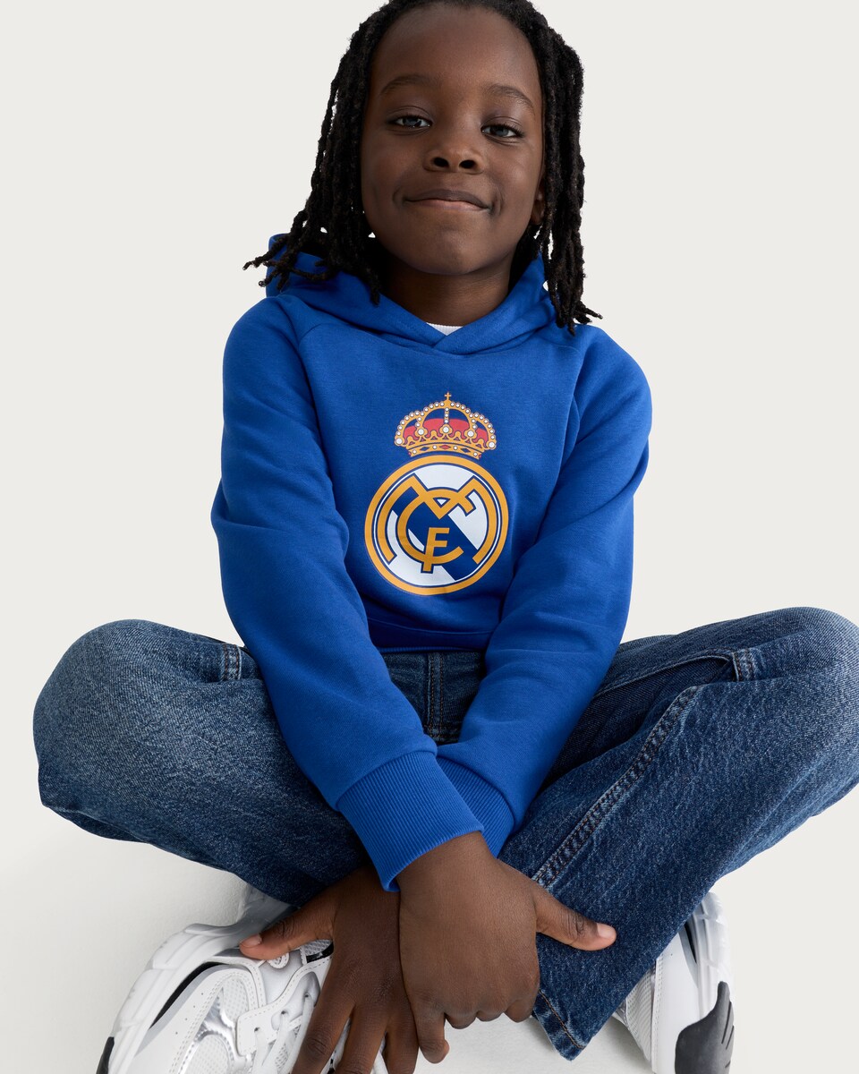 image 1 of Real Madrid Logo Cotton Rich Hoodie in Blue