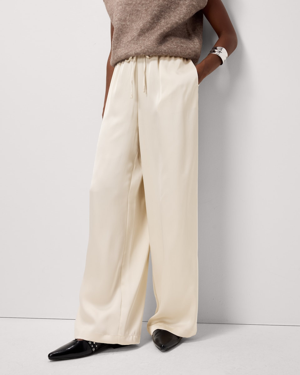 image 1 of F&F Satin Wide Leg Trousers in Stone