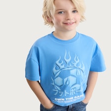 F&F Boys Pure Cotton Printed Oversized Fit T-Shirt in Blue