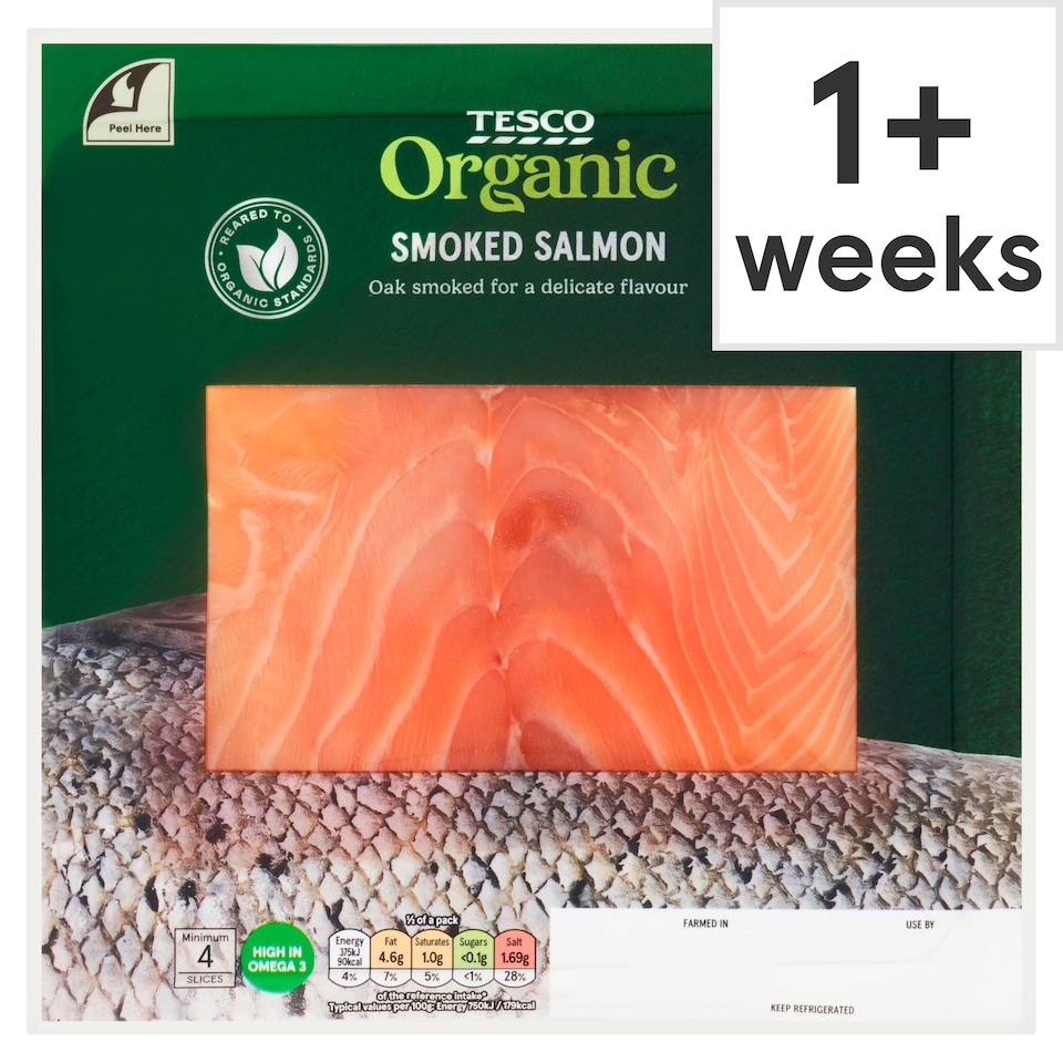 Tesco Organic Smoked Salmon Slices 100g 