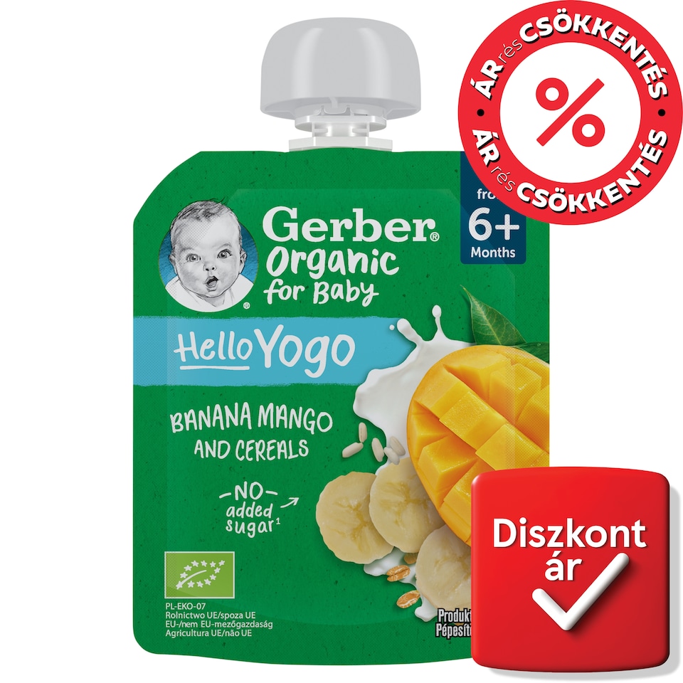 image 1 of Gerber Organic for Baby Hello Yogo Banana Mango Fruit Puree with Cereals 6+ Month 80 g