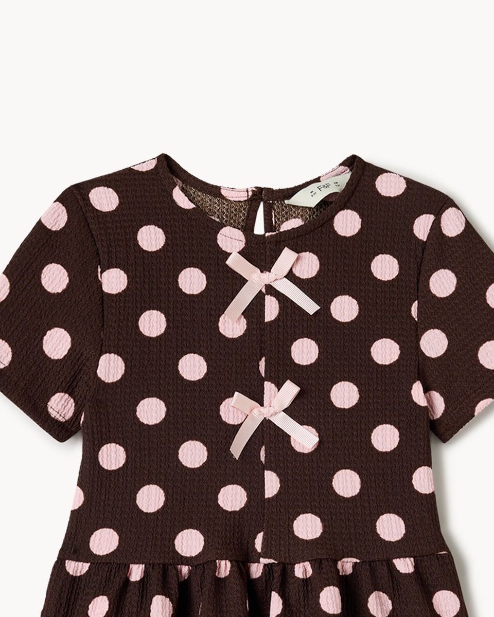 image 1 of F& Girls Textured Polka Dot Print Top and Trousers Set in Brown