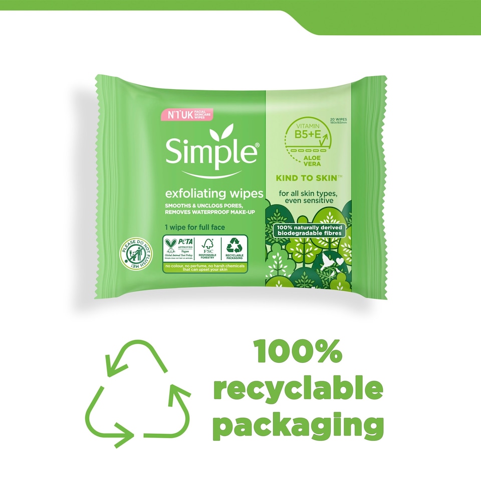 image 1 of Simple Kind To Skin Exfoliating Wipes 20 Pack