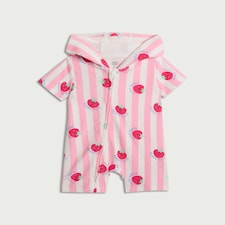 F&F Baby Pure Cotton Berry Print Towelled Short Sleeved Romper in Pink