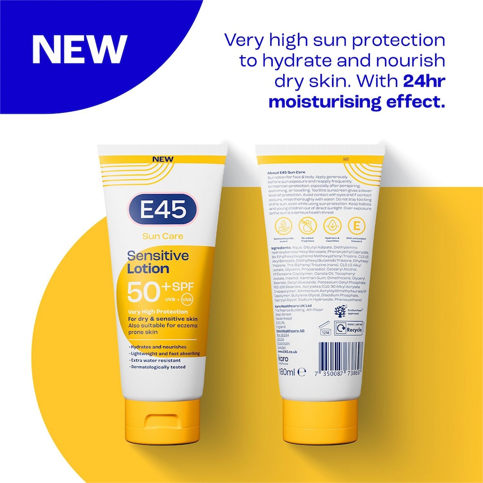 image 1 of E45 Sun Care Sensitive Lotion SPF50+ 180ml