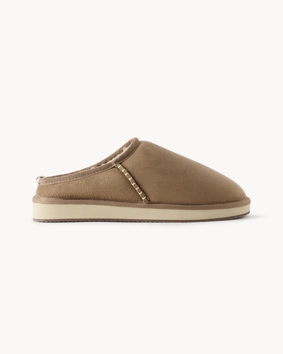 image 1 of F&F Faux Suede Mule Slippers in Tan