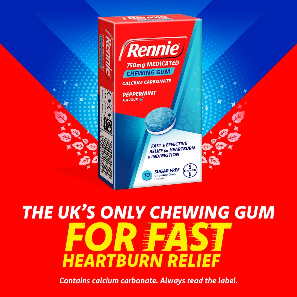 image 1 of Rennie 750mg Medicated Chewing Gum Peppermint 10 Pieces