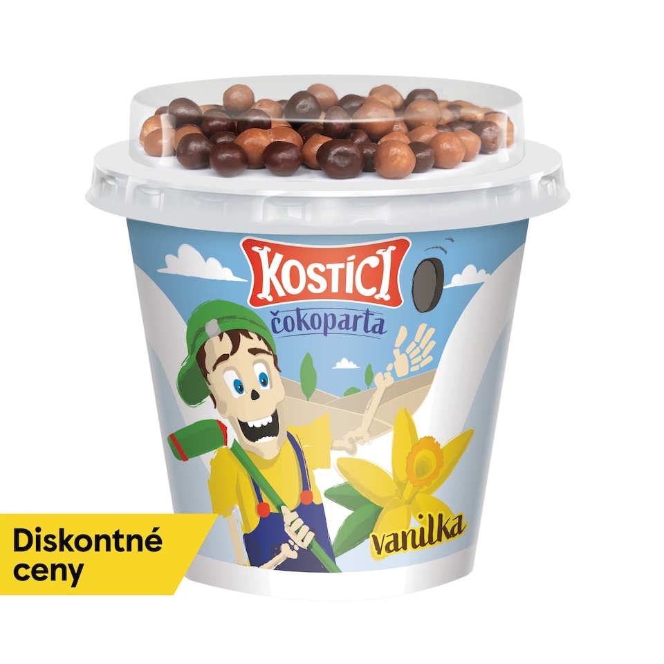 KOSTÍCI Čokoparta (vanilkový jogurt a extrudované  gulôčky v čokoláde) 107g