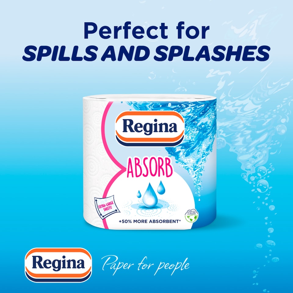 image 1 of Regina Absorb Kitchen Roll 150 Supersized Sheets 2 Roll