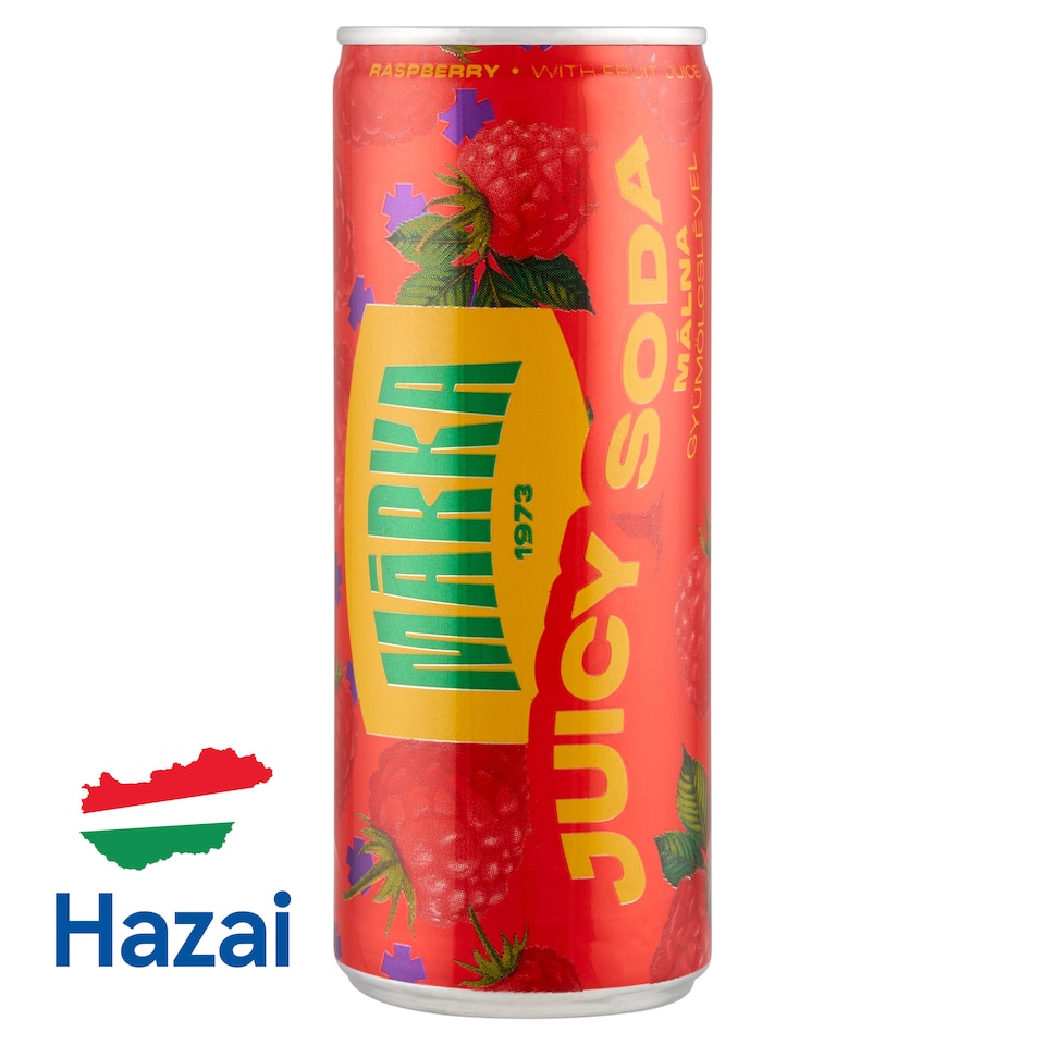 Márka Juicy Soda málna szénsavas üdítőital cukorral és édesítőszerrel 250 ml  1. kép