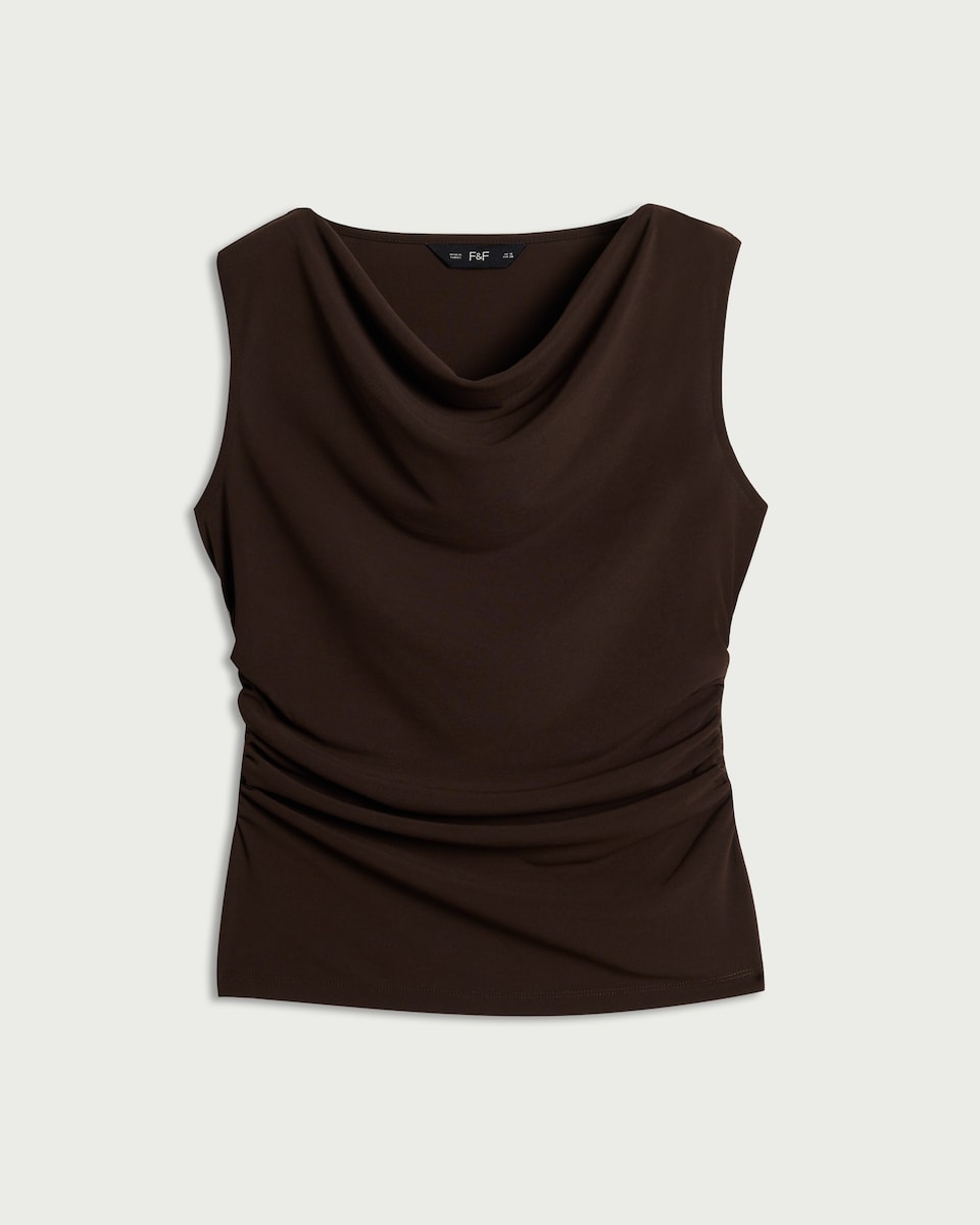 image 1 of F&F Cowl Neck Sleeveless Top in Brown