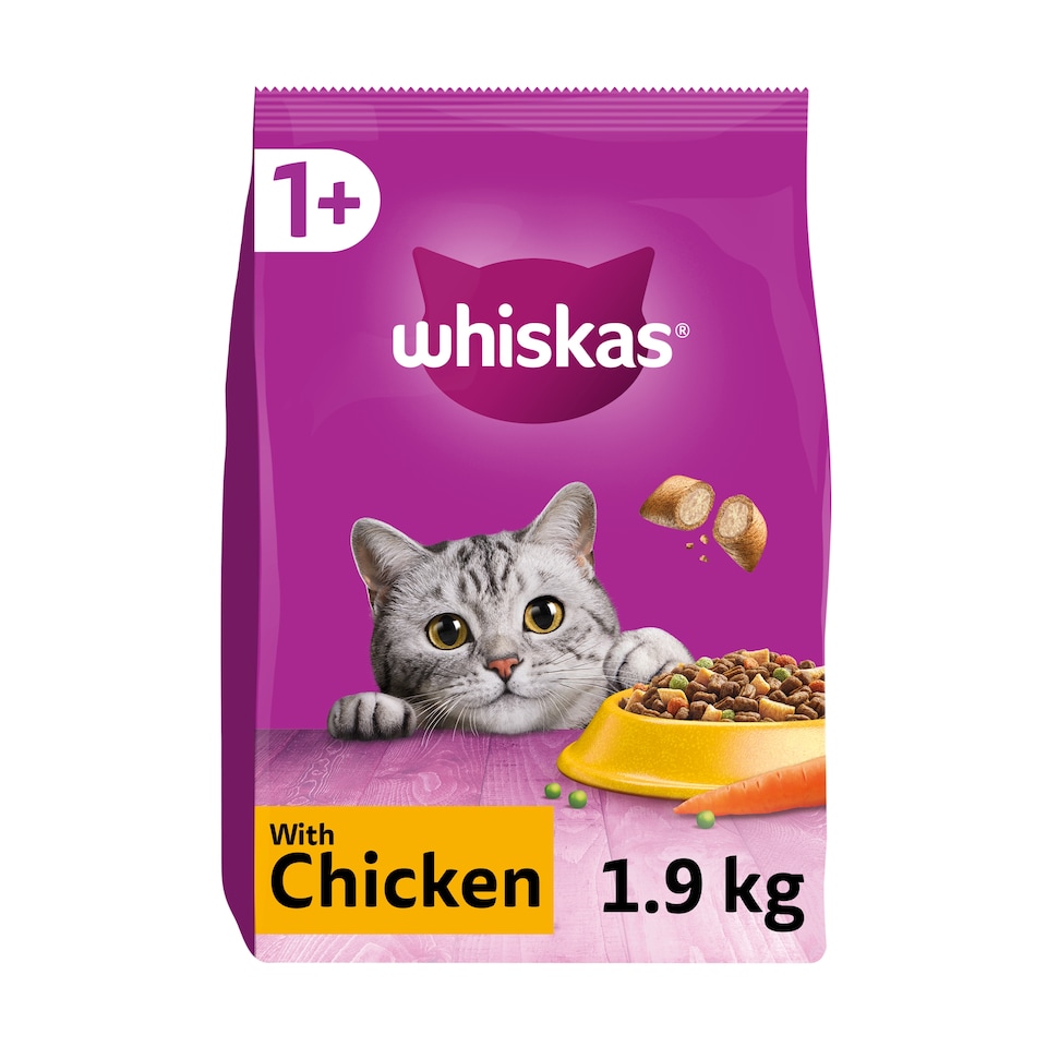 image 1 of Whiskas Adult 1+ Dry Cat Food Biscuits Chicken 1.9Kg