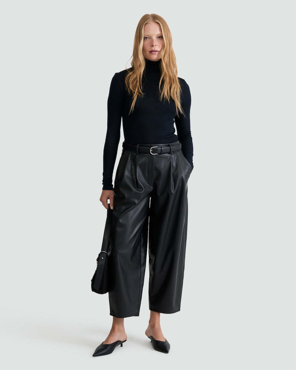 image 1 of F&F Faux Leather Pleated Barrel Leg Trousers in Black