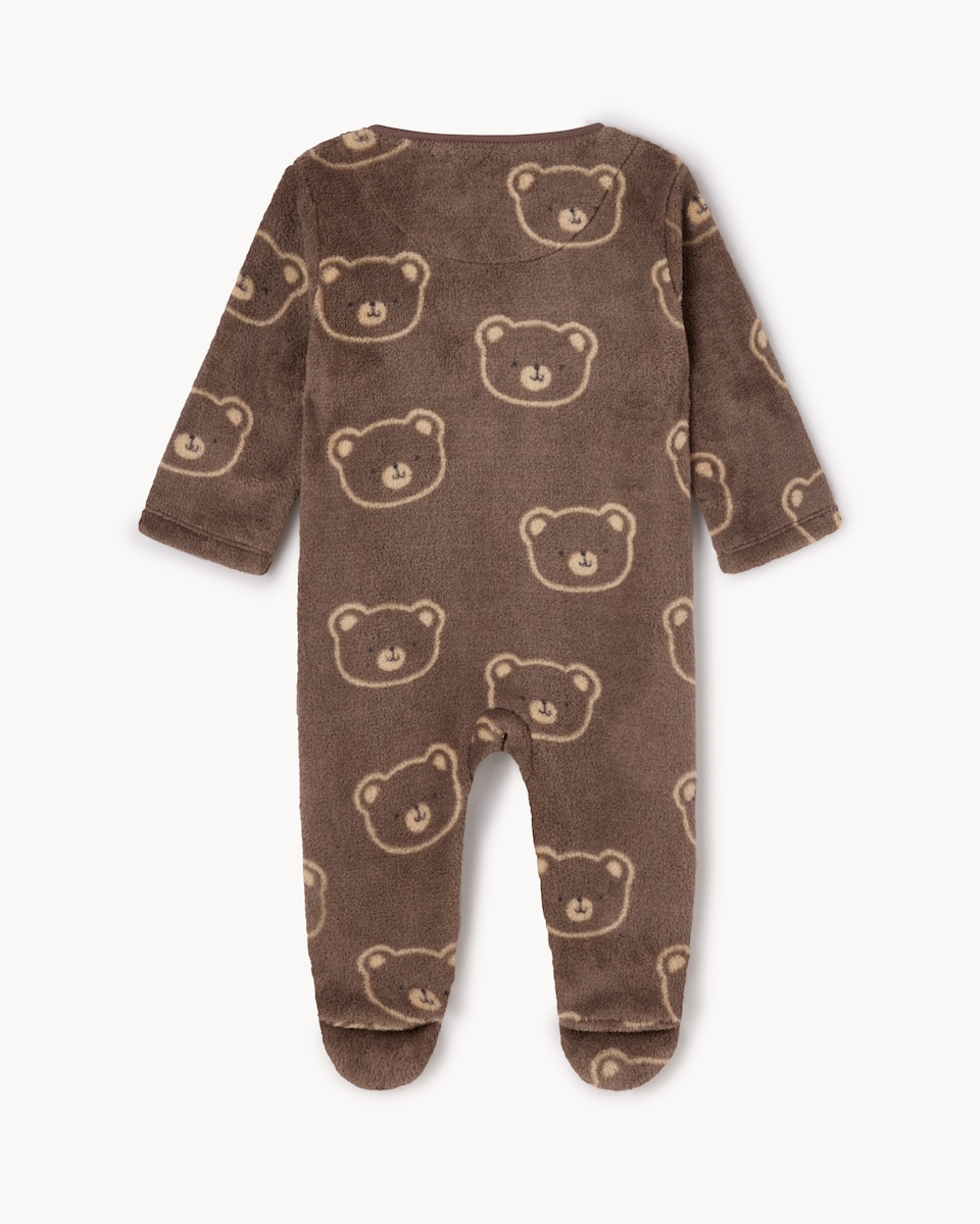 image 1 of F&F Baby Bear Printed Fleece Sleepsuit in Brown