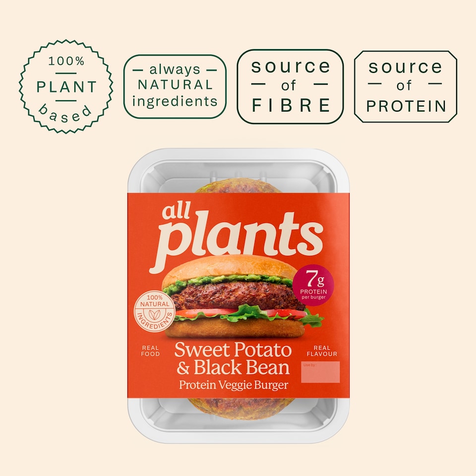 image 1 of all plants Sweet Potato and Black Bean Protein Veggie Burger 180g