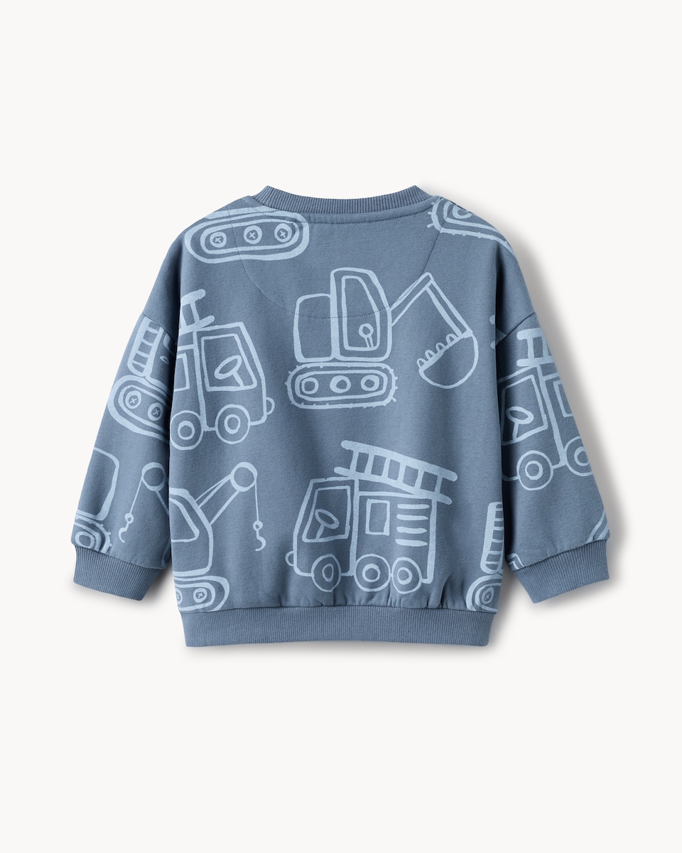 image 1 of F&F Boys Cotton Rich Vehicle Print Sweatshirt in Blue