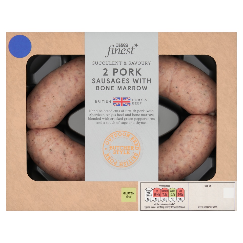 Tesco Finest Pork Sausages With Bone Marrow 350g