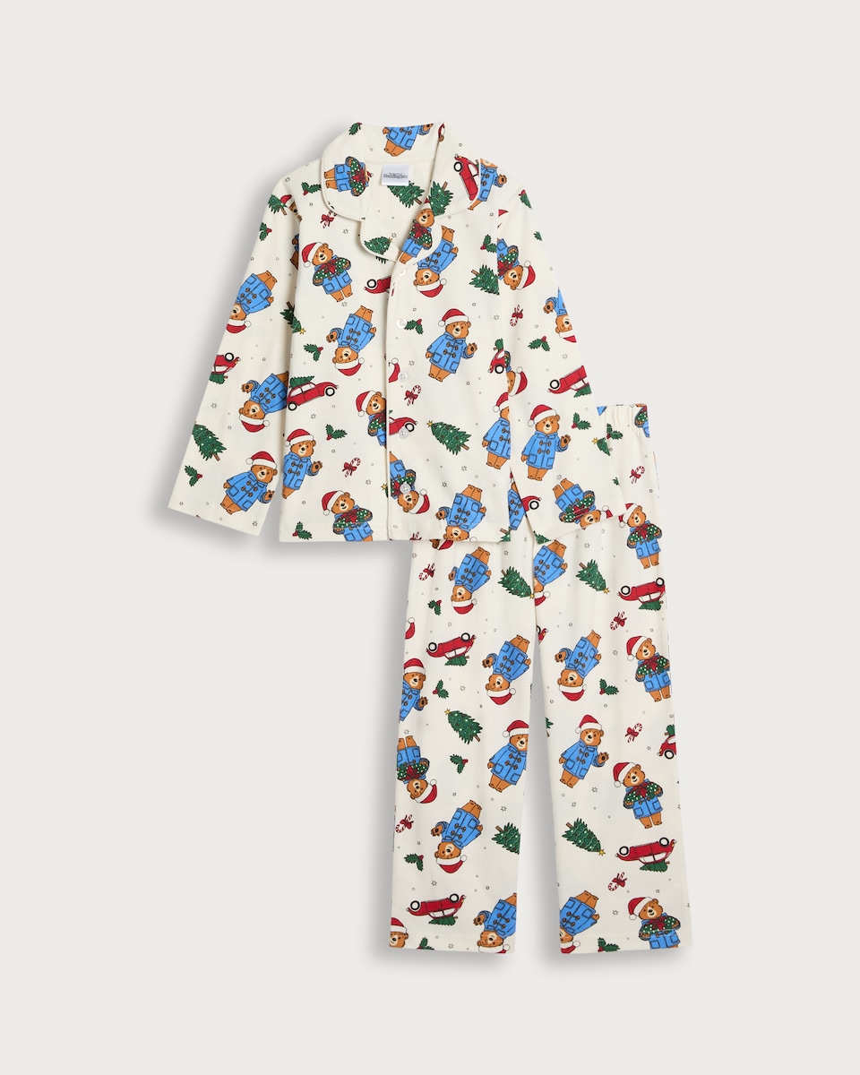 image 1 of Paddington Bear 2-Piece Pure Cotton Christmas Revere Shirt and Trousers Pyjamas Set in Multi
