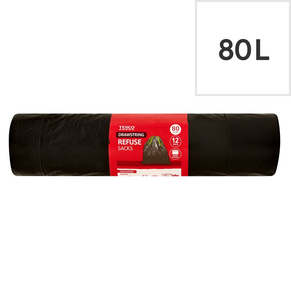 Tesco Drawstring Refuse Sack 80L X12 Pack Tesco Groceries