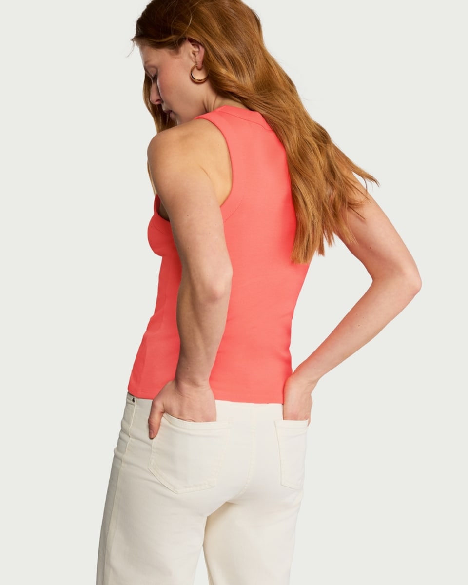 image 1 of F&F Cotton Rich Ribbed Racerback Vest in Coral