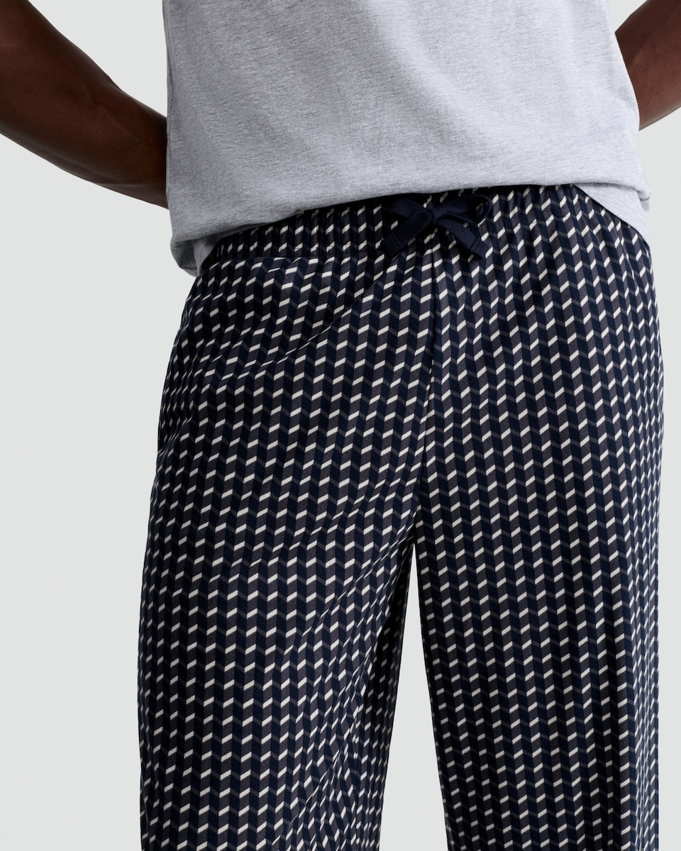 image 1 of F&F Geometric Print Fleece Drawstring Pyjama Bottoms in Navy