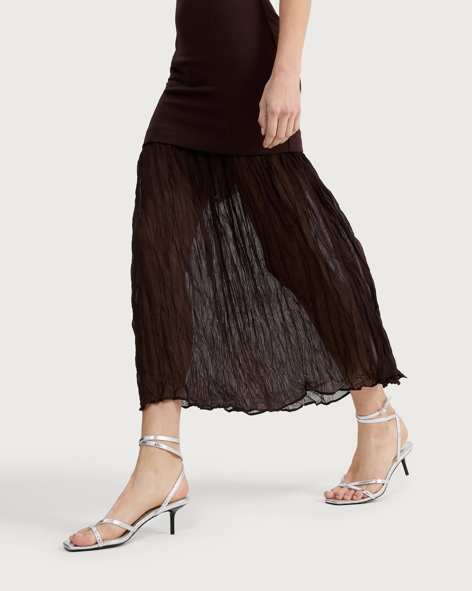 image 1 of F&F Strapless Chiffon Hem Dress in Brown