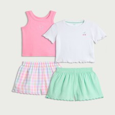 F&F Girls 2-Pack Cotton Rich Vest and Shorts Pyjama Set in Multi