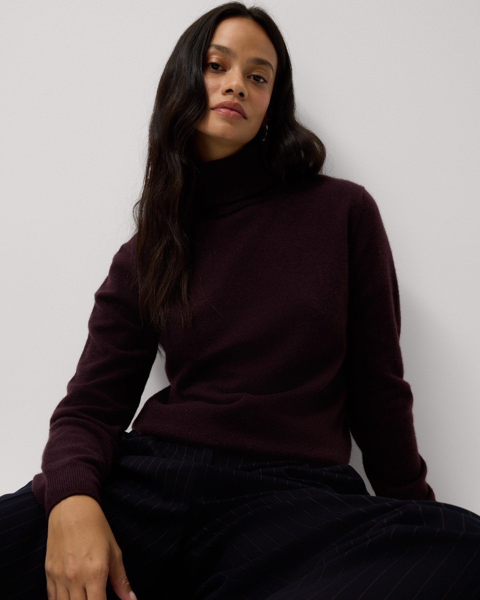 image 1 of F&F Pure Cashmere Roll Neck Jumper in Burgundy