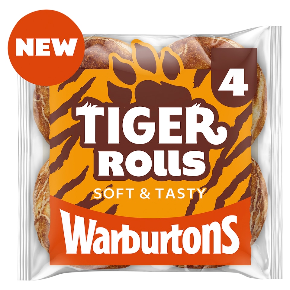 Warburtons Tiger Soft & Tasty with a Ferocious Crunch 4 Rolls