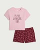image 4 of F&F 2-Piece Cotton Rich Slogan Short Pyjama Set in Multi Pink