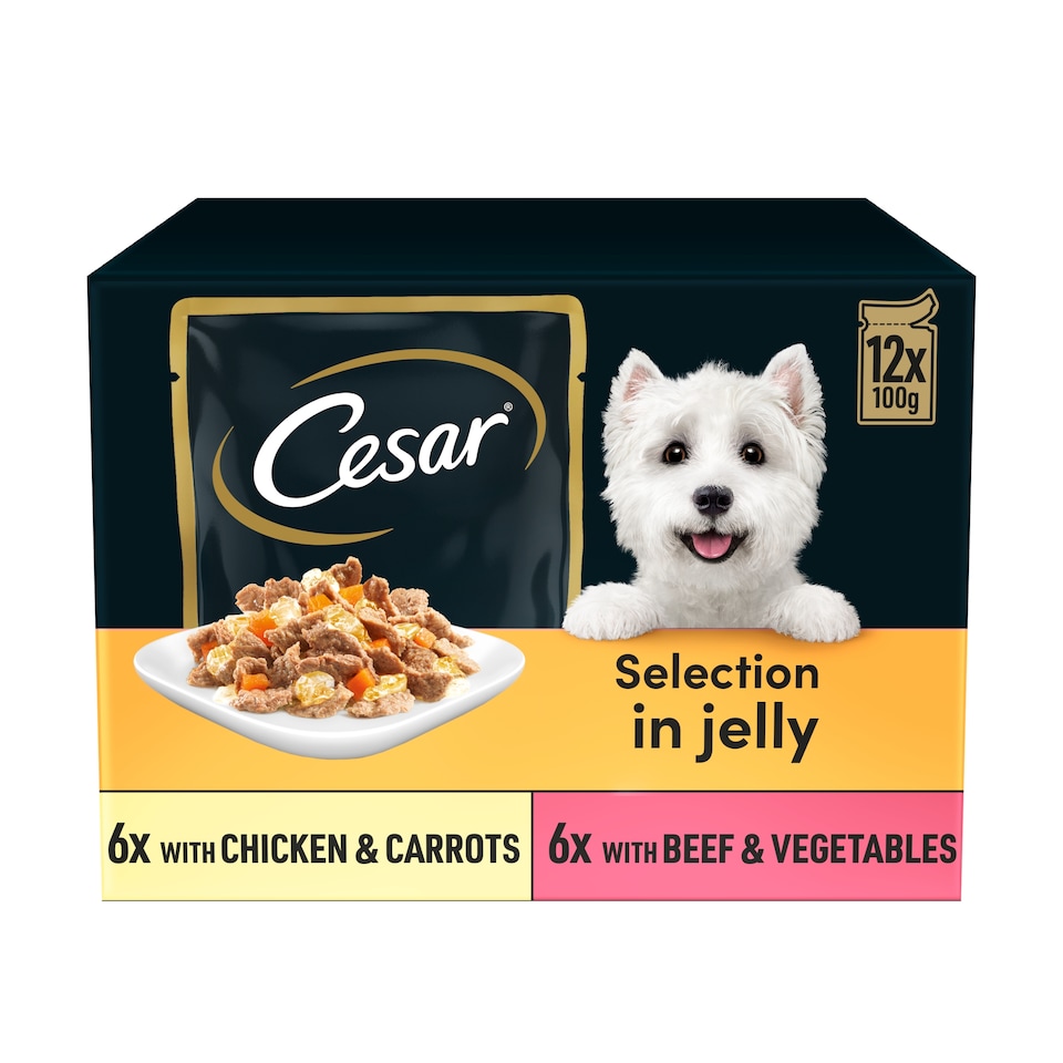 image 1 of Cesar Deliciously Fresh Wet Dog Food Pouches in Jelly 12x100g