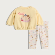 F&F Baby 2-Piece Cotton Rich Pancakes All Day Sweatshirt and Leggings Set in Multi