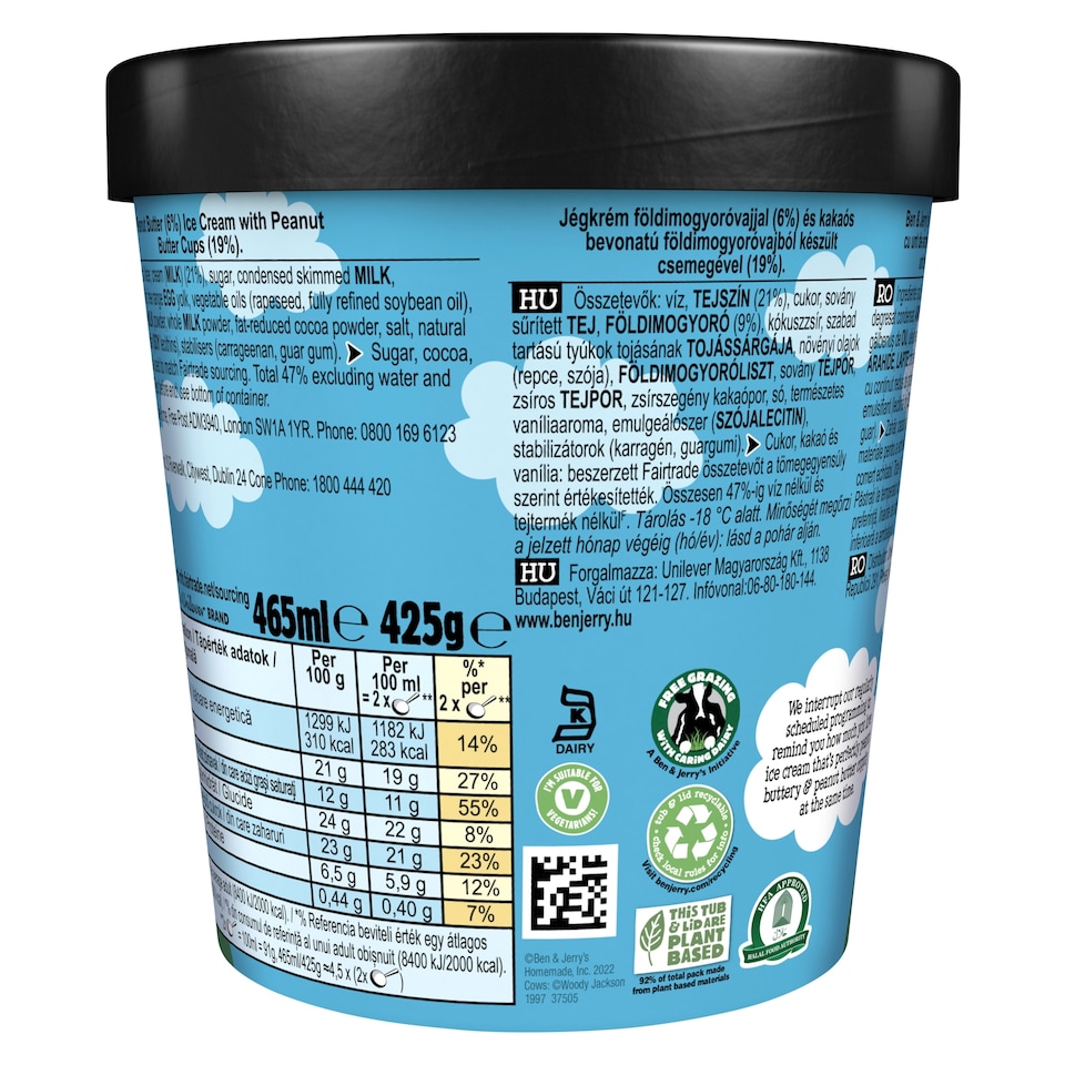 image 1 of Ben & Jerry's Peanut Butter Cup Ice Cream Tub 465ml