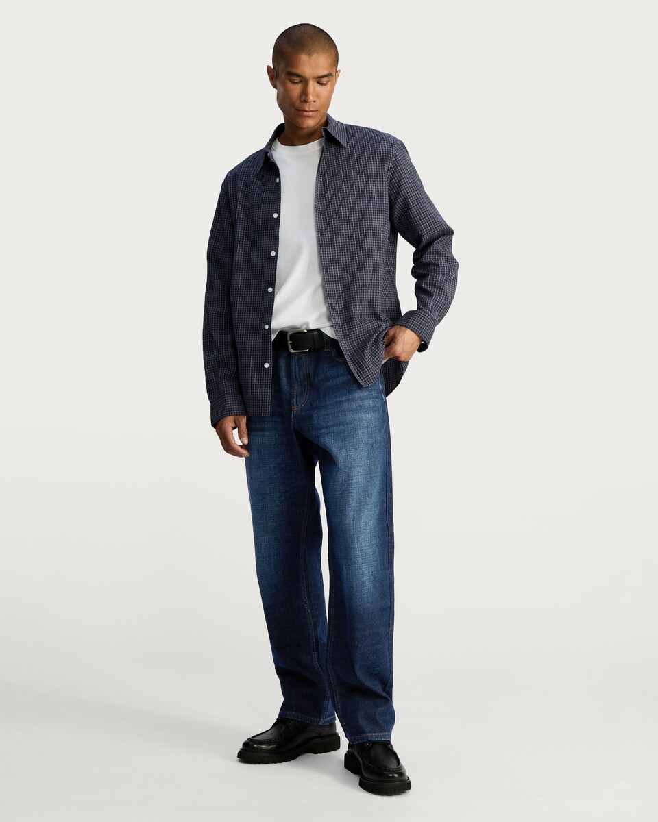 image 1 of F&F Cotton Rich Relaxed Straight Leg Jeans in Navy