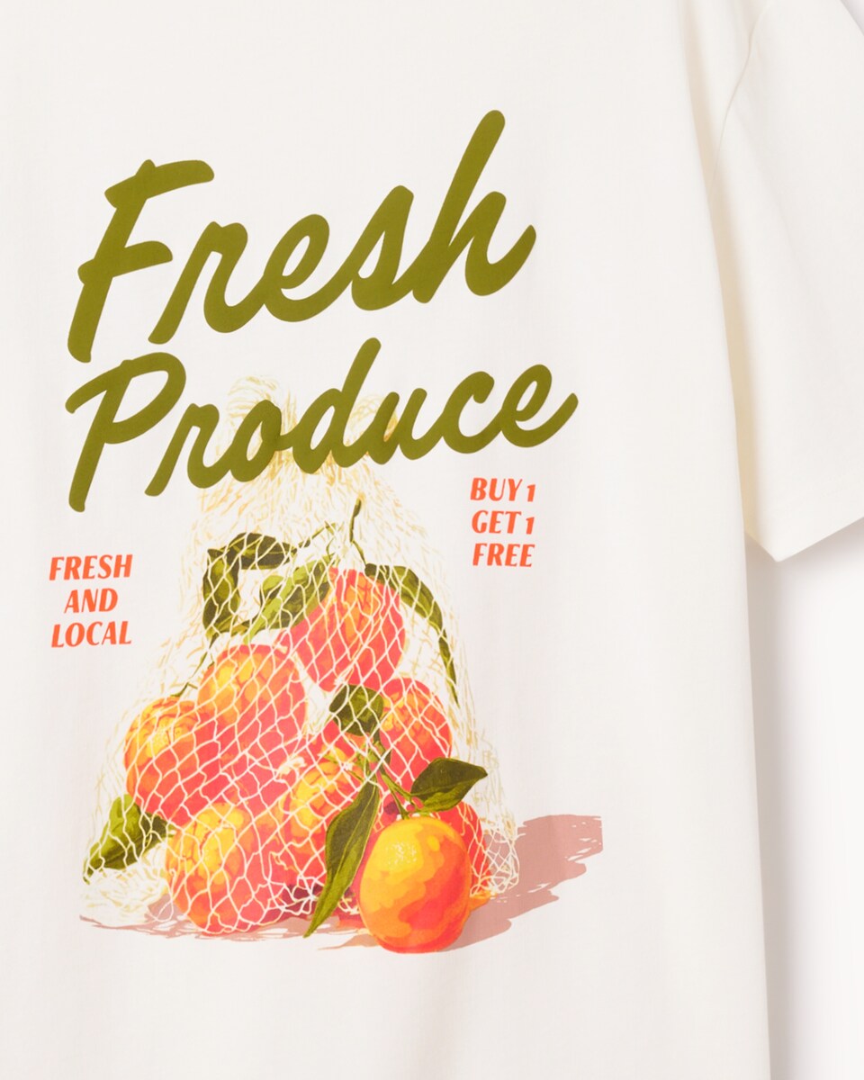 image 1 of F&F Pure Cotton Slogan T-Shirt in Ecru
